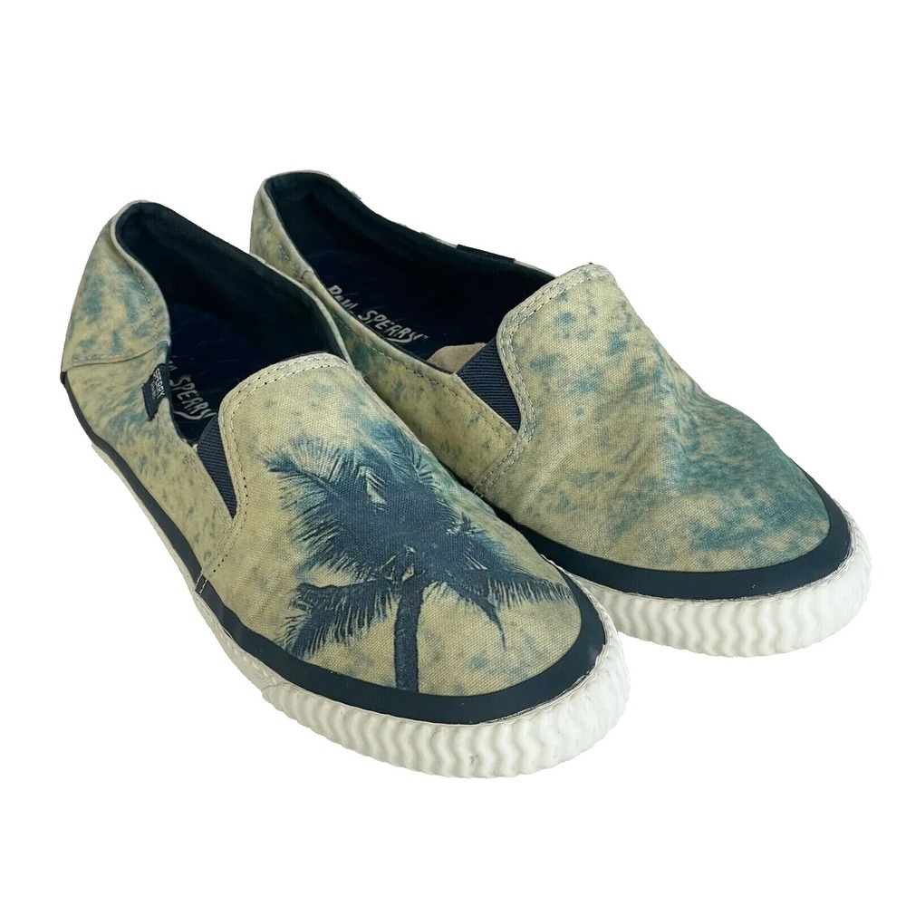Paul Sperry Sayel Dive Sneaker Womens 10 Green Slip‎ On Loafer Low Top Palm Tree